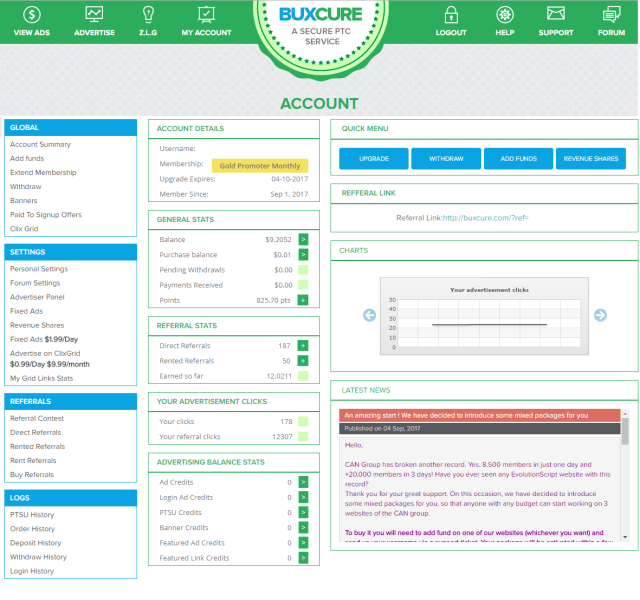5 Buxcure Account page